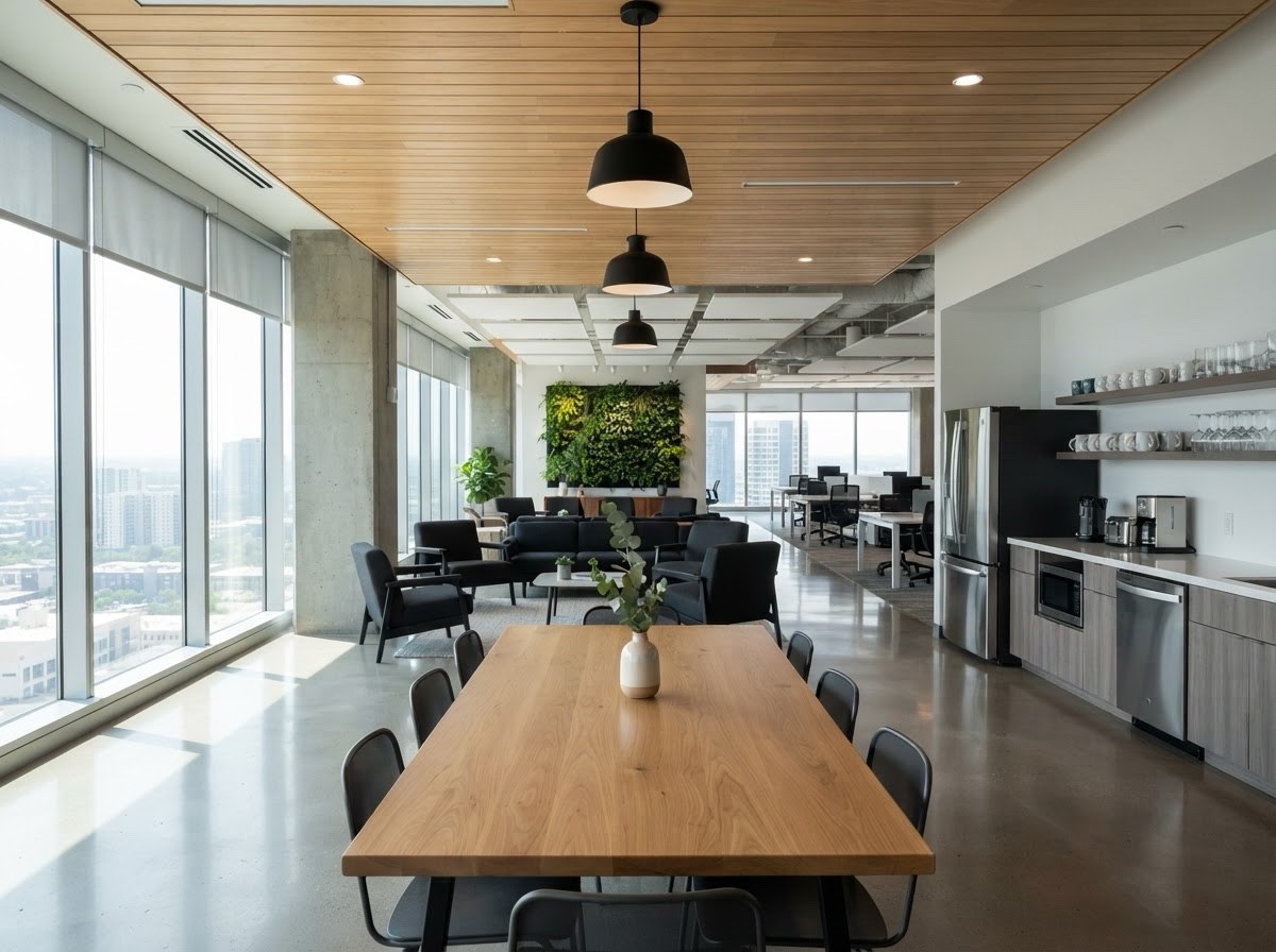 Spotless office common area after professional cleaning